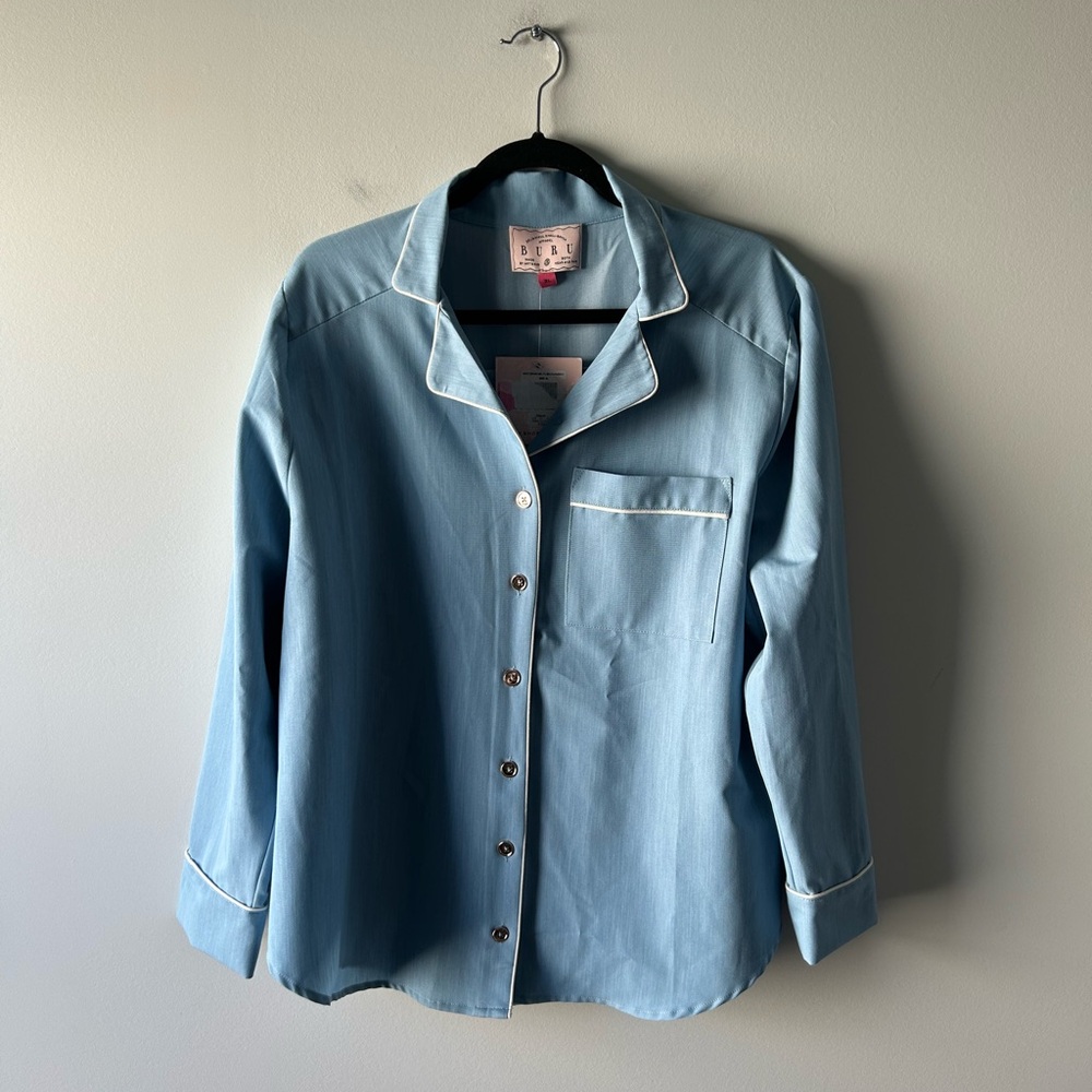 Buru blue woven chambray PJ style top